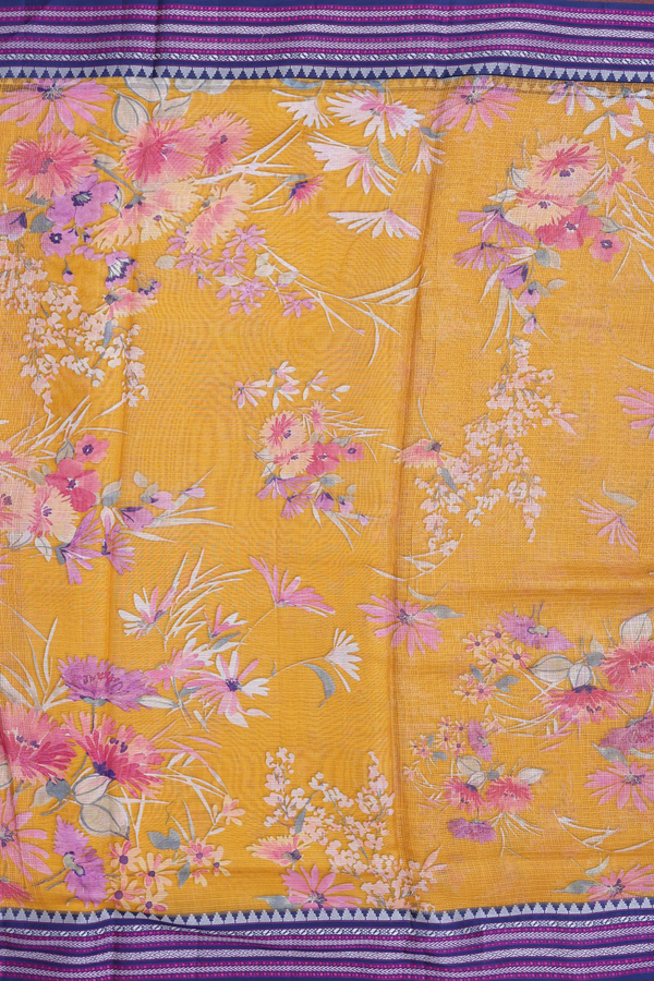 Kota Silk Saree In Mango Yellow With Floral Design