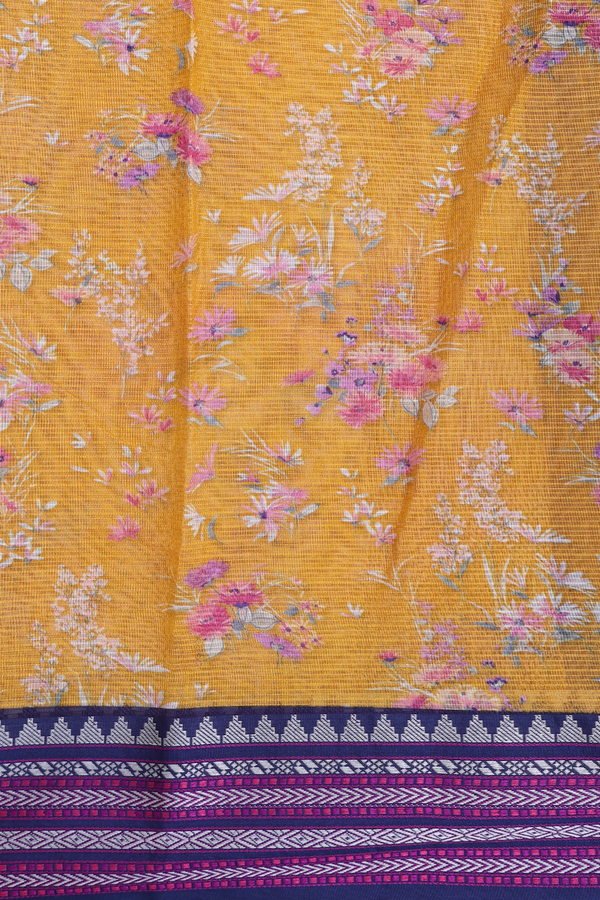Kota Silk Saree In Mango Yellow With Floral Design