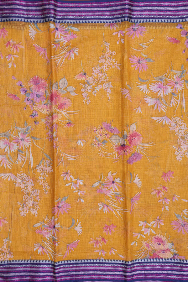 Kota Silk Saree In Mango Yellow With Floral Design