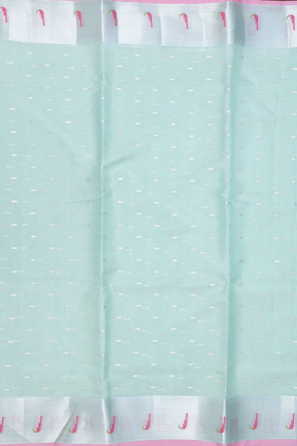 Kota Cotton Saree In Mint Blue With Zari Buttis