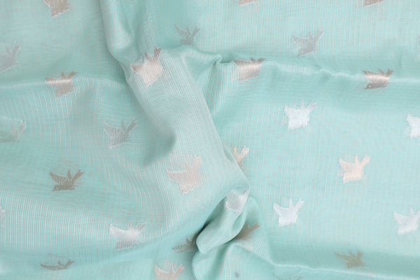 Kota Cotton Saree In Mint Green With Birds Buttas
