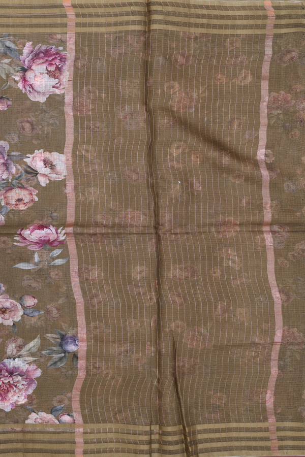 Kota Silk Saree In Olive Green With Floral Printed Design