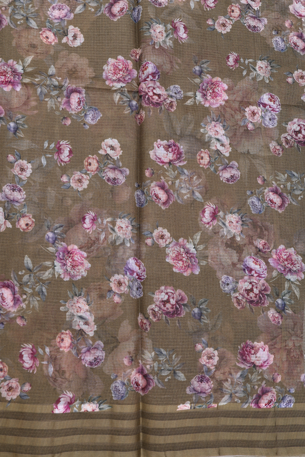Kota Silk Saree In Olive Green With Floral Printed Design