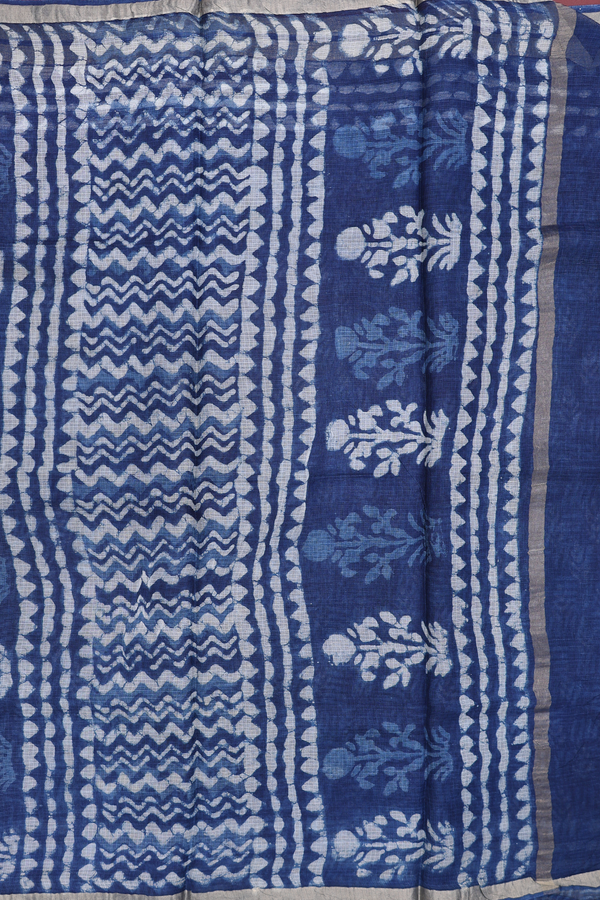 Kota Silk Saree In Oxford Blue With Printed Design