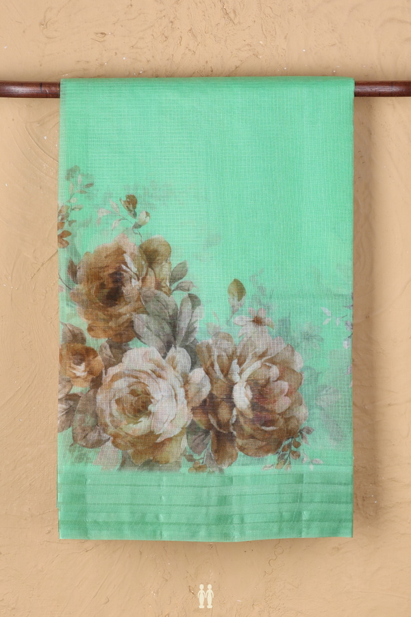 Kota Silk Saree In Pale Green With Floral Design