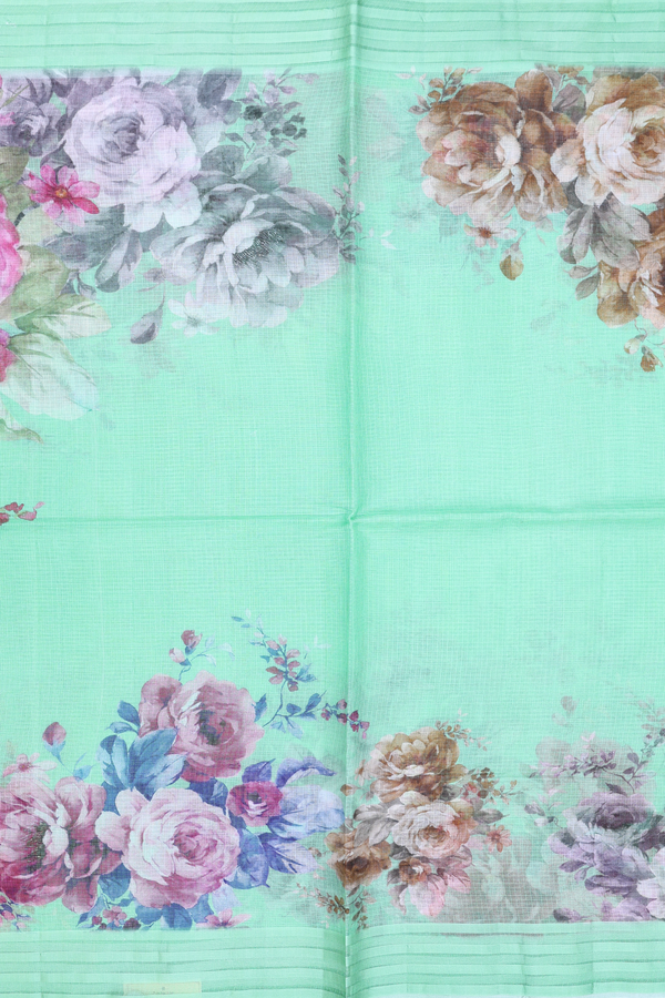 Kota Silk Saree In Pale Green With Floral Design