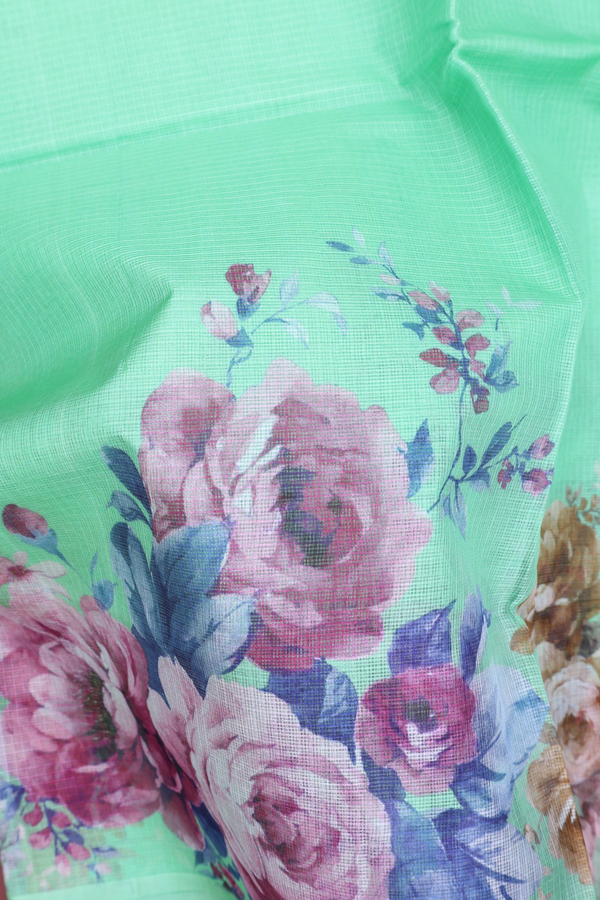 Kota Silk Saree In Pale Green With Floral Design
