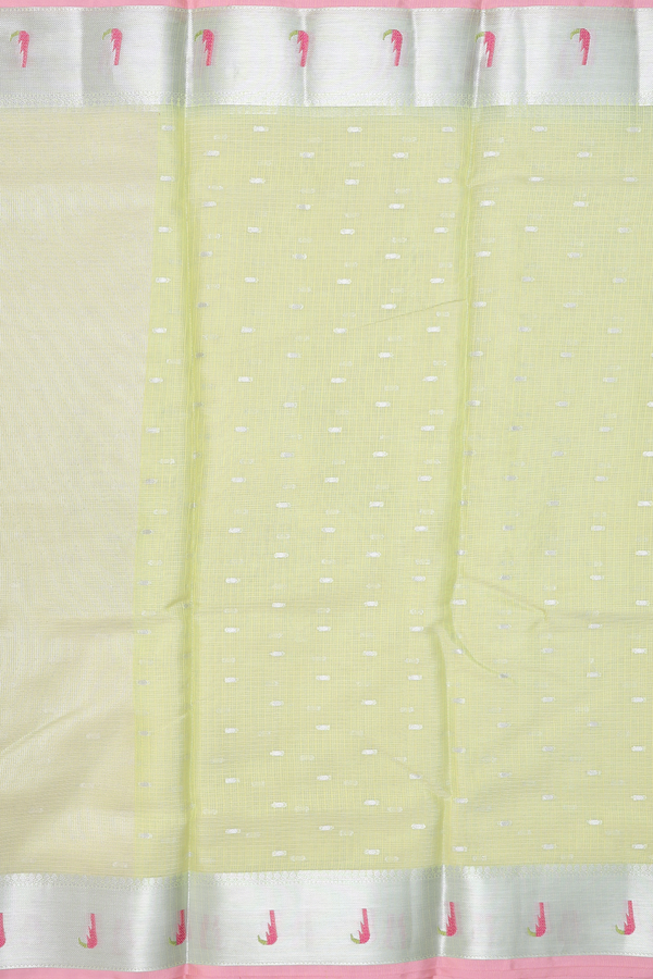 Kota Cotton Saree In Pastel Green With Zari Buttis