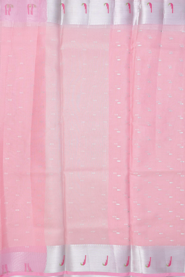Kota Cotton Saree In Pastel Pink With Zari Buttis