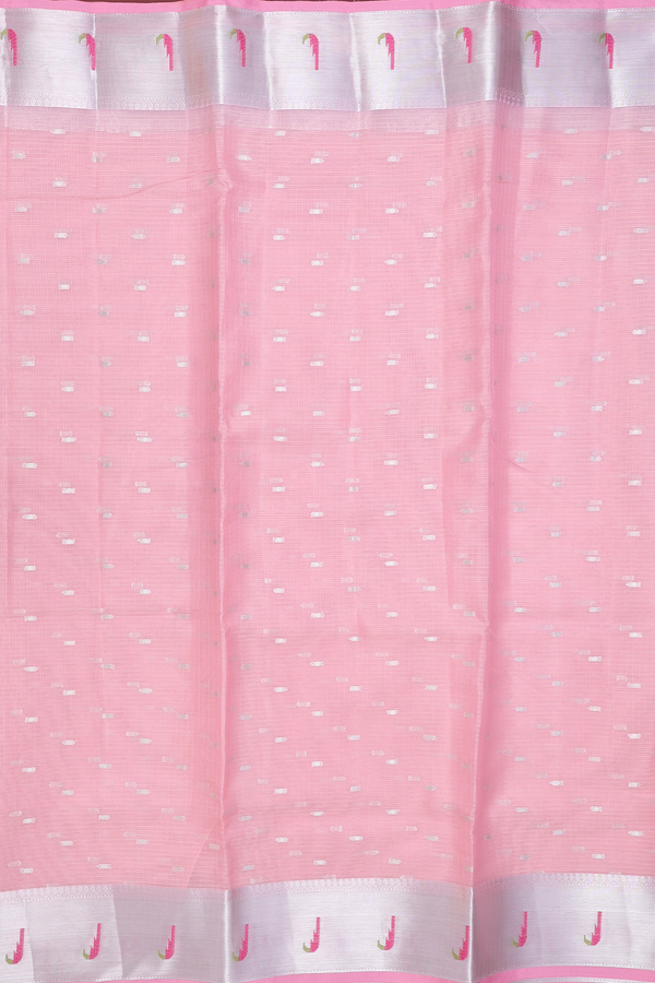Kota Cotton Saree In Pastel Pink With Zari Buttis