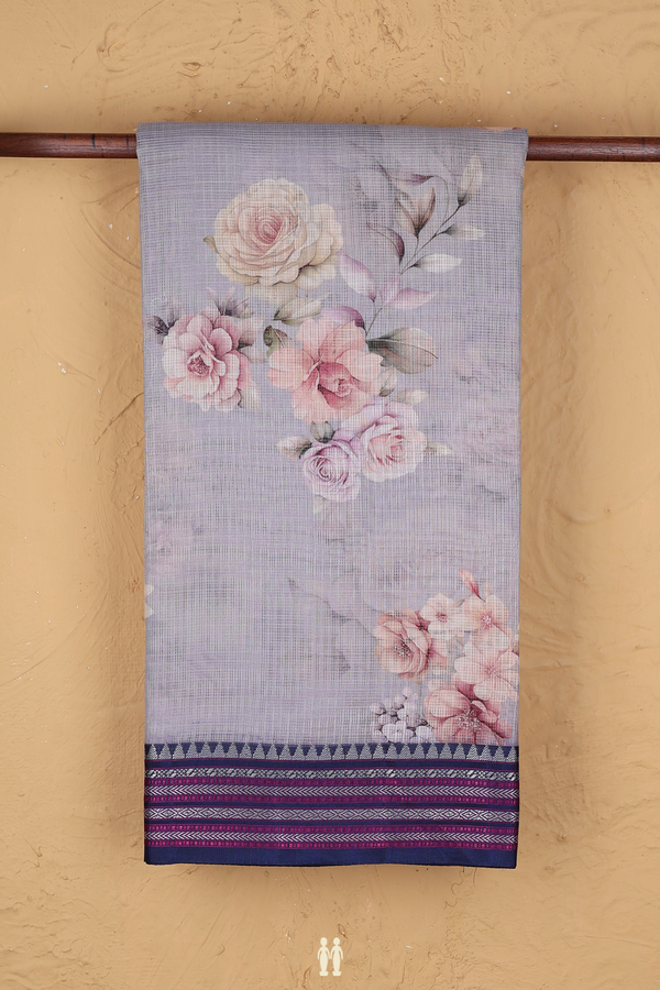 Kota Silk Saree In Pastel Purple With Floral Design