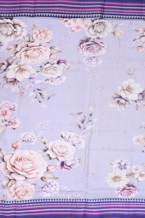 Kota Silk Saree In Pastel Purple With Floral Design