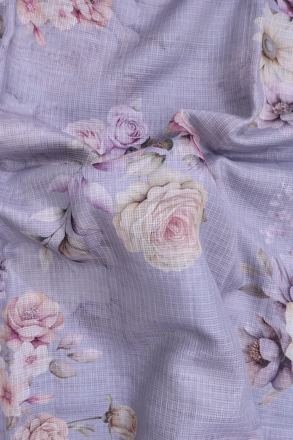 Kota Silk Saree In Pastel Purple With Floral Design