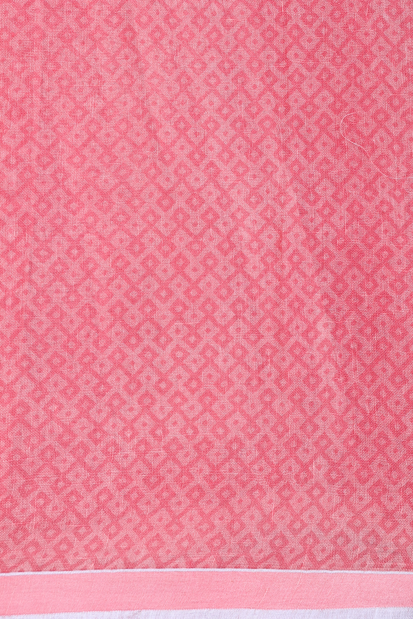 Linen Saree In Peach With Floral Design