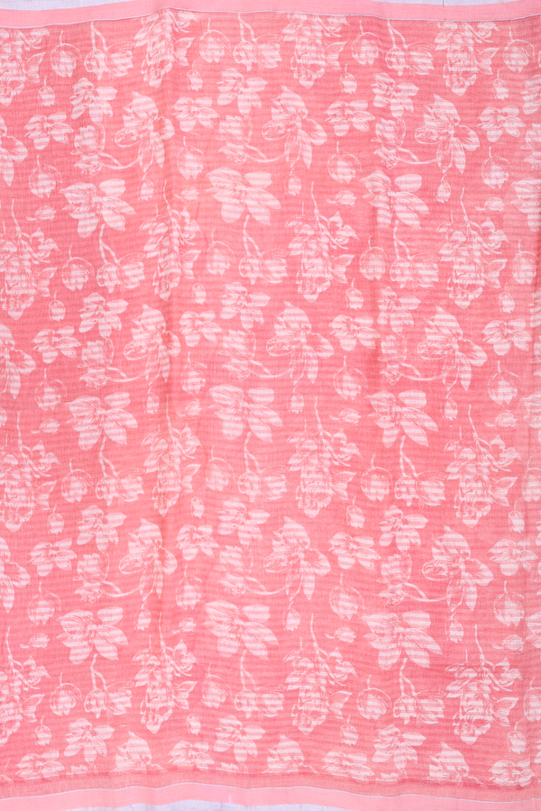 Linen Saree In Peach With Floral Design