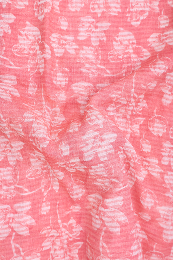 Linen Saree In Peach With Floral Design