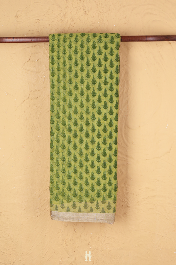 Kota Silk Saree In Pear Green With Printed Design