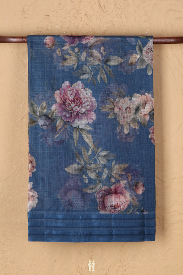 Kota Silk Saree In Pigeon Blue With Floral Printed Design