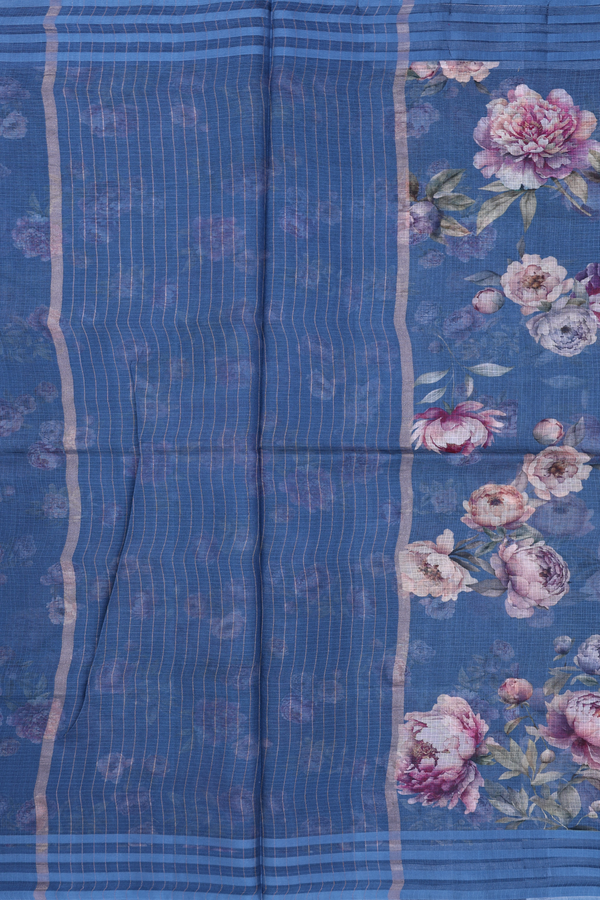 Kota Silk Saree In Pigeon Blue With Floral Printed Design