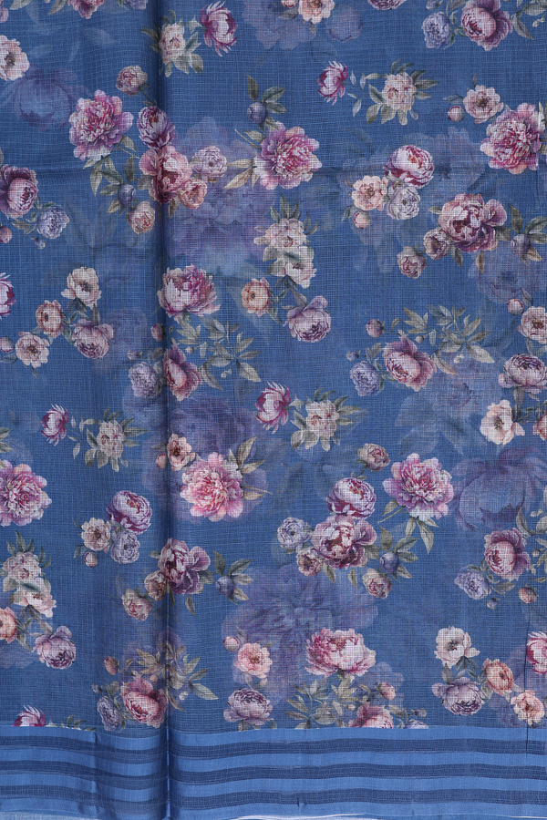 Kota Silk Saree In Pigeon Blue With Floral Printed Design