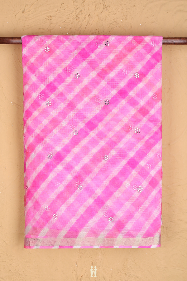 Kota Silk Saree In Pink And White With Diagonal Design
