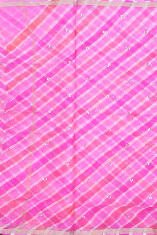 Kota Silk Saree In Pink And White With Diagonal Design
