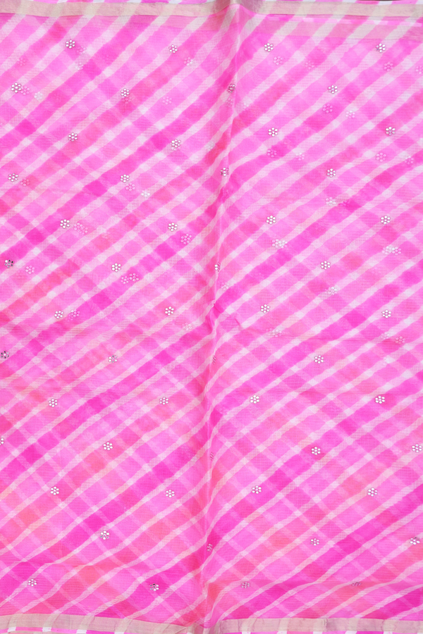 Kota Silk Saree In Pink And White With Diagonal Design