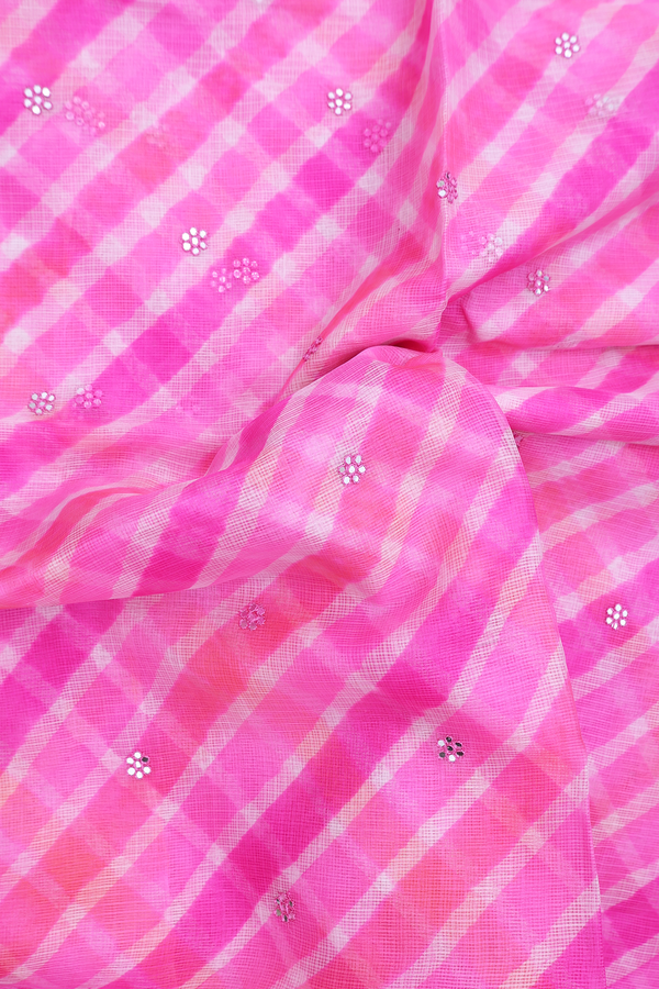 Kota Silk Saree In Pink And White With Diagonal Design