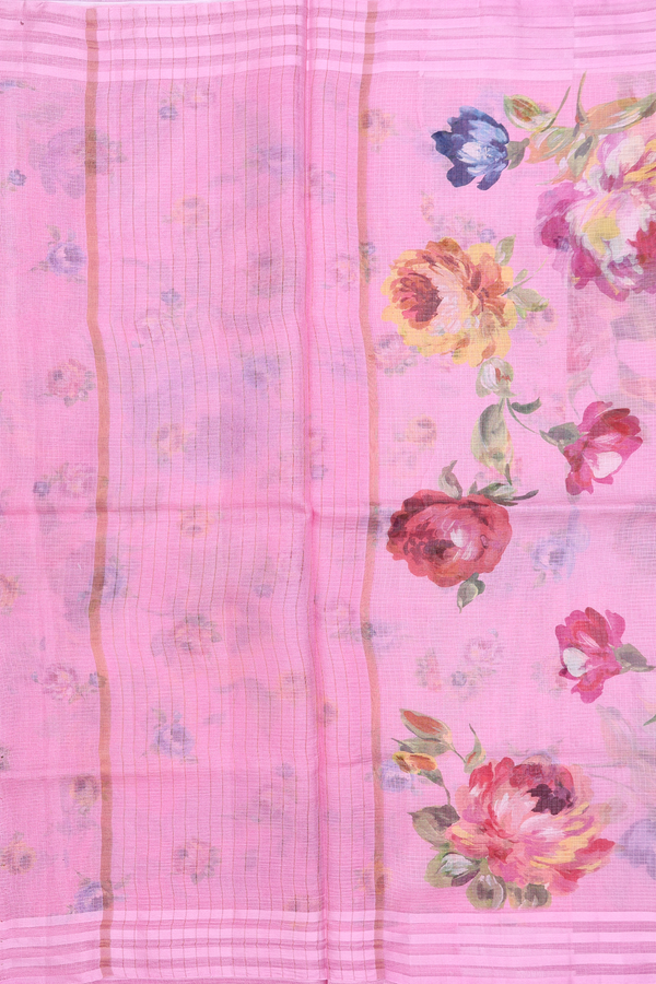 Kota Silk Saree In Pastel Pink With Floral Design