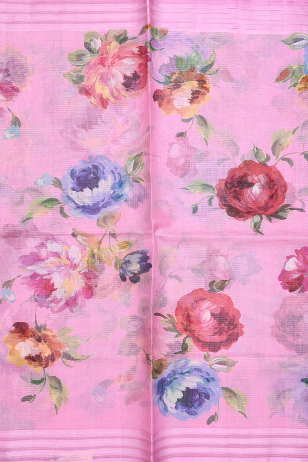 Kota Silk Saree In Pastel Pink With Floral Design