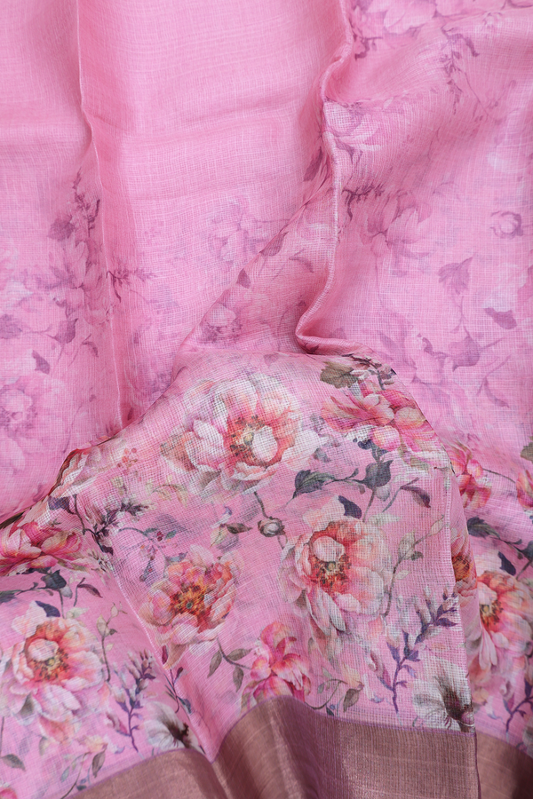 Kota Silk Saree In Pink With Floral Design