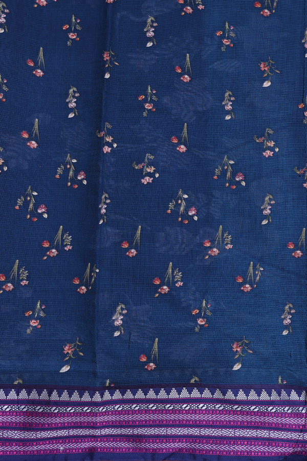 Kota Silk Saree In Prussian Blue With Floral Design