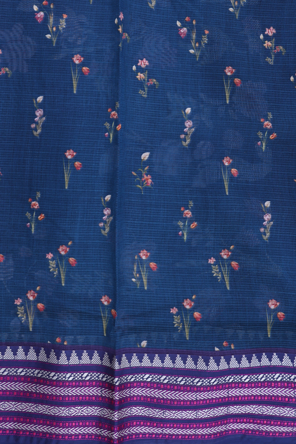 Kota Silk Saree In Prussian Blue With Floral Design