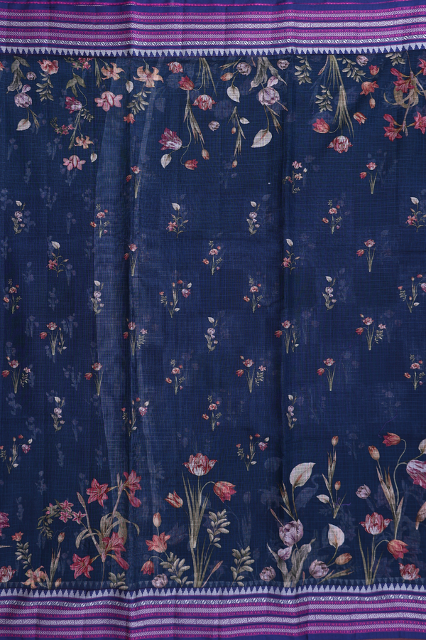 Kota Silk Saree In Prussian Blue With Floral Design