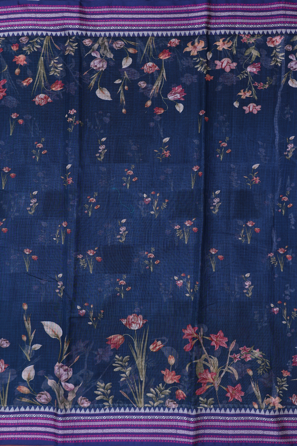 Kota Silk Saree In Prussian Blue With Floral Design