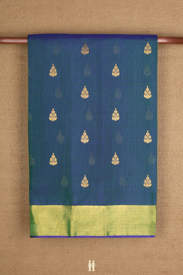 Kota Silk Saree In Prussian Blue With Zari Buttas