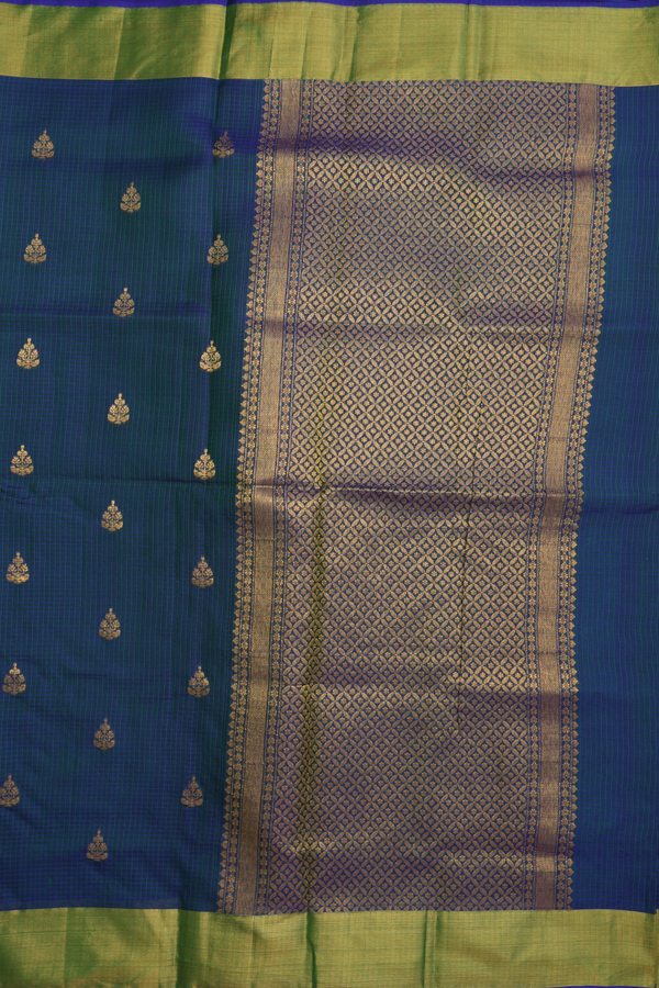Kota Silk Saree In Prussian Blue With Zari Buttas