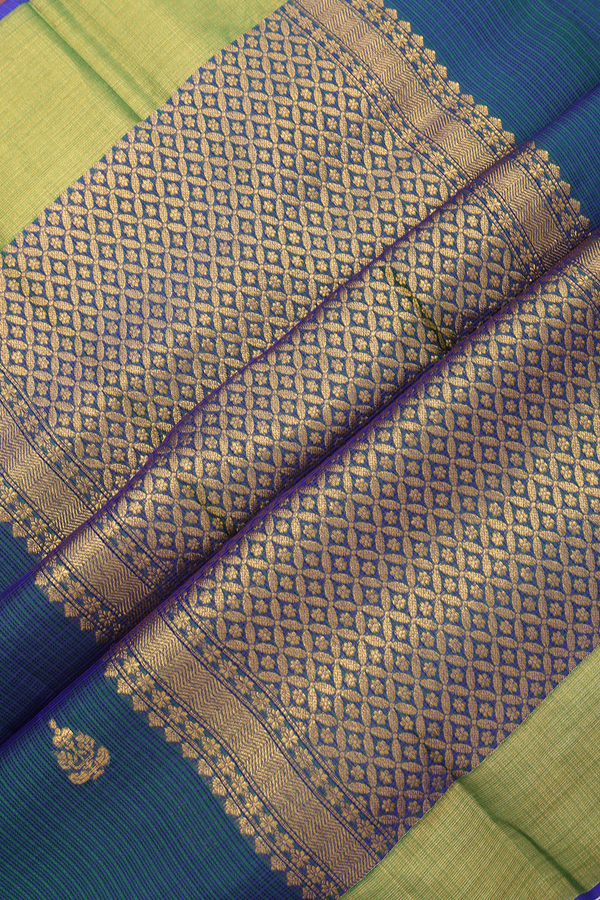 Kota Silk Saree In Prussian Blue With Zari Buttas