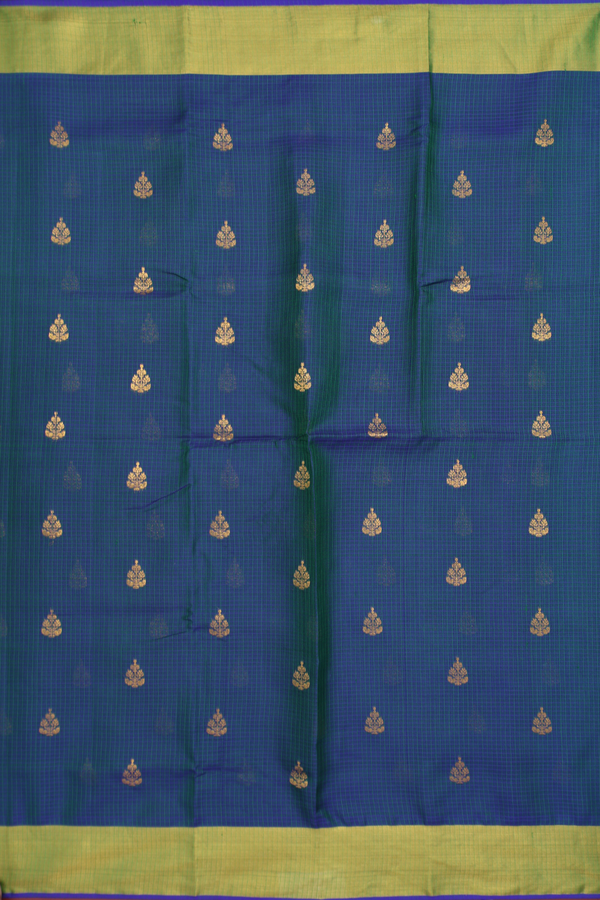 Kota Silk Saree In Prussian Blue With Zari Buttas