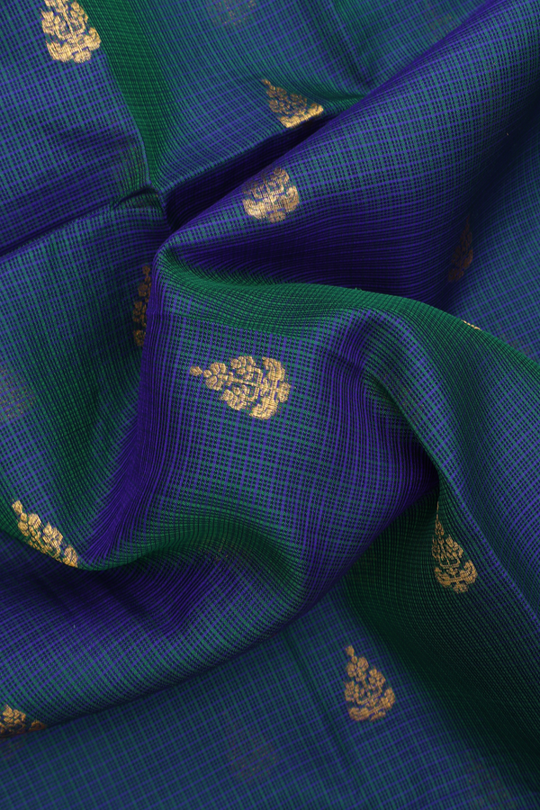 Kota Silk Saree In Prussian Blue With Zari Buttas