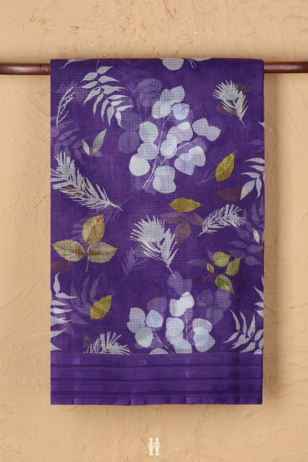 Kota Silk Saree In Purple With Leaf Design