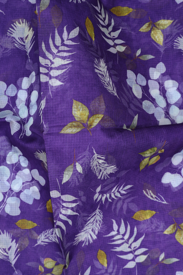 Kota Silk Saree In Purple With Leaf Design