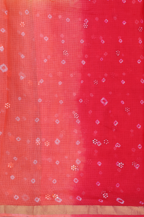 Kota Silk Saree In Red And Orange With Threadwork Buttas