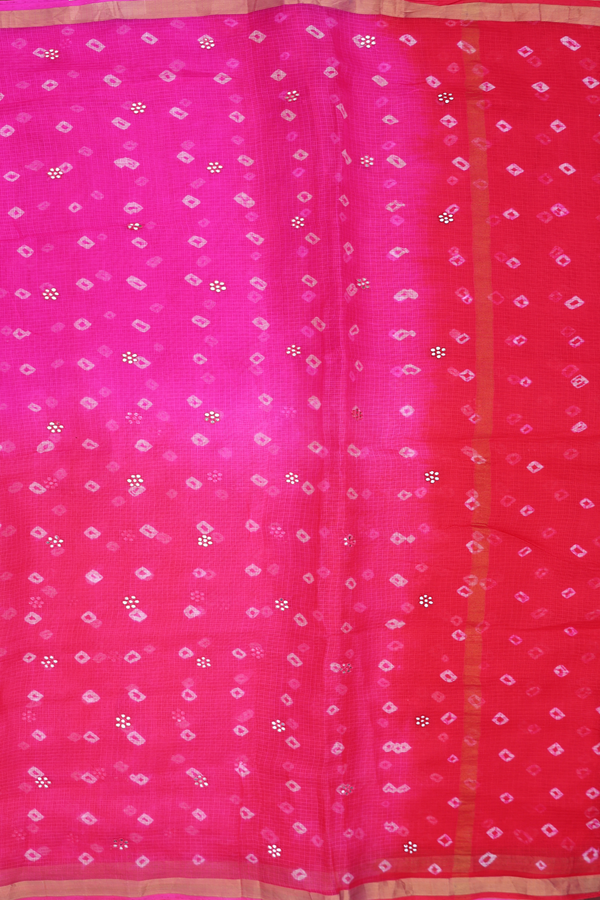 Kota Silk Saree In Red And Magenta With Threadwork Buttas