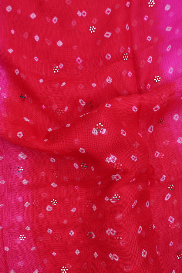 Kota Silk Saree In Red And Magenta With Threadwork Buttas