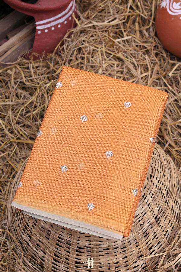Kota Silk Saree In Royal Orange With Zari Buttas