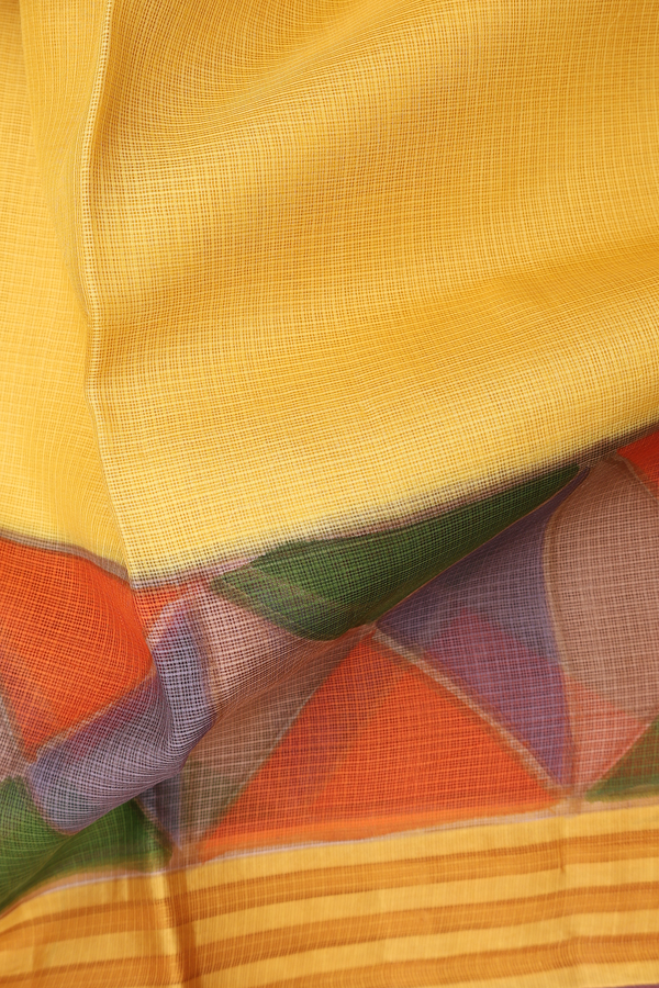 Kota Silk Saree In Royal Yellow With Stripes Border