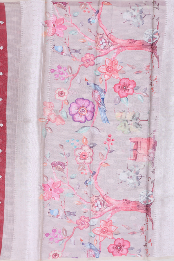 Kota Silk Saree In Ruby Red With Zari Buttas