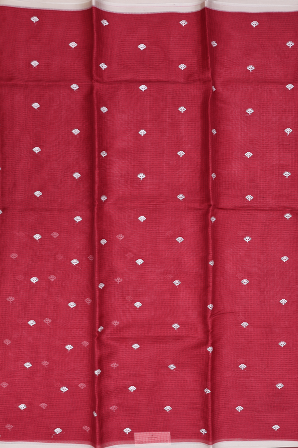 Kota Silk Saree In Ruby Red With Zari Buttas