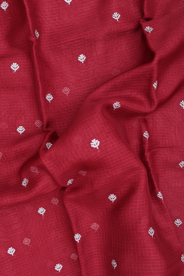 Kota Silk Saree In Ruby Red With Zari Buttas
